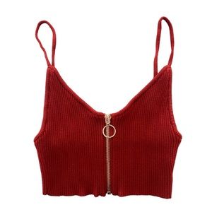 For Love and Lemons Knit Bungundy Red Zip-up Crop Tank Top Small S